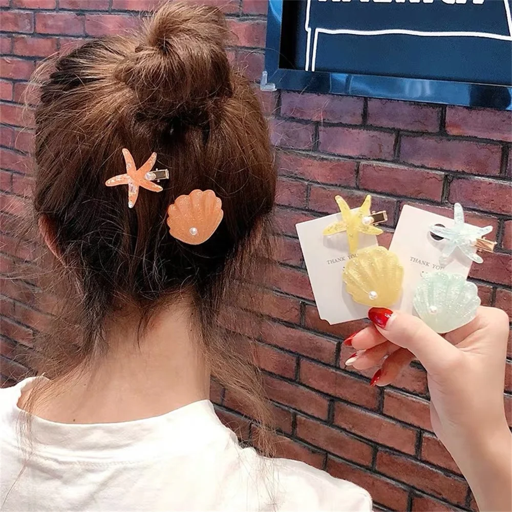 

Sea Shell Starfish Hairpin Sweet For Girl Elegant Pearl Hair Clips Cute Simple Duck Beak Clip Fashion Bangs Barrettes Headdress