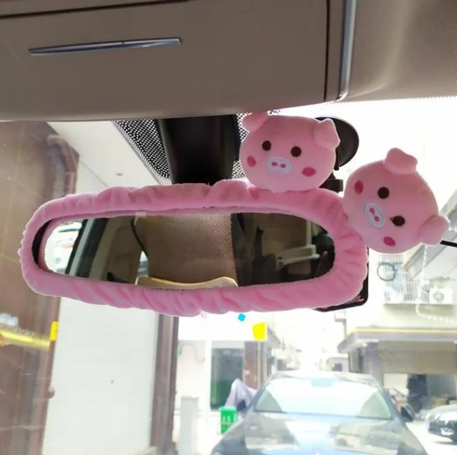 New Cute car rearview mirror cover cartoon Pig woman rearview mirror seat belt cover car interior accessories New Cute car rearview mirror cover cartoon Pig woman rearview mirror seat belt cover car interior accessories