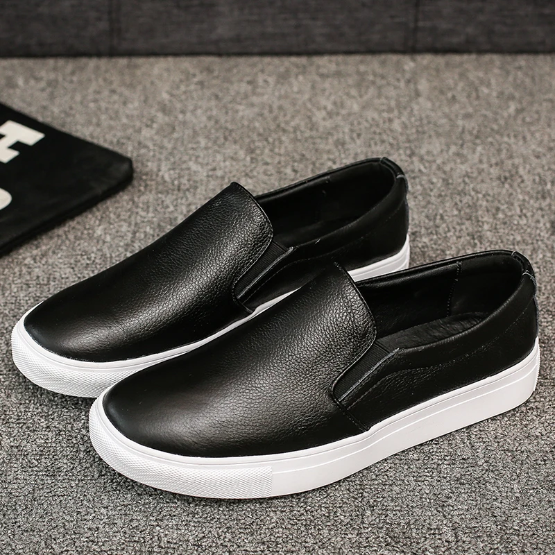 

Korean style men leisure genuine leather shoes slip-on lazy shoe black flats summer loafers breathable platform sneakers zapatos