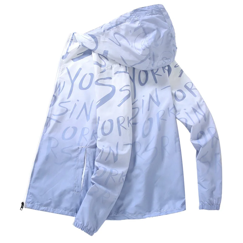 

New Summer Sun Protection Clothing Men Hooded Plus Size Ultra Thin Breathable Windbreaker Men Zipper Loose Quick-drying Coat