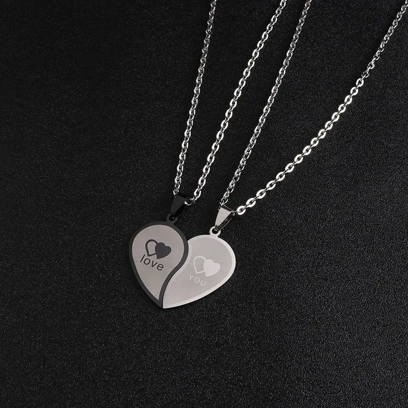 

Heart Necklace I LOVE YOU Engraved Heart Pendant Stainless Steel Necklace Couples Matching Accessories Cheap Things Free Shippin