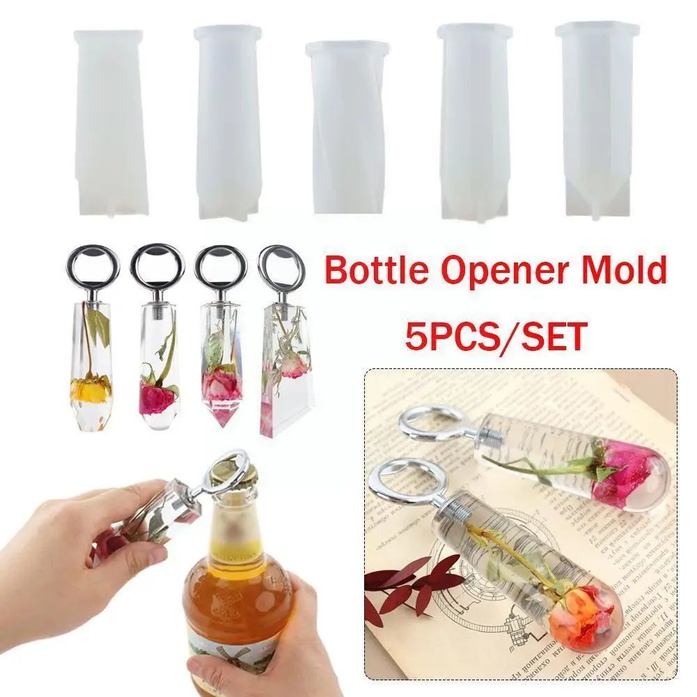 

5/6pcs DIY Bottle Opener Crystal Epoxy Resin Mold Ore Mirror Beer Resin Epoxy Silicone Wrench Mold D9H3