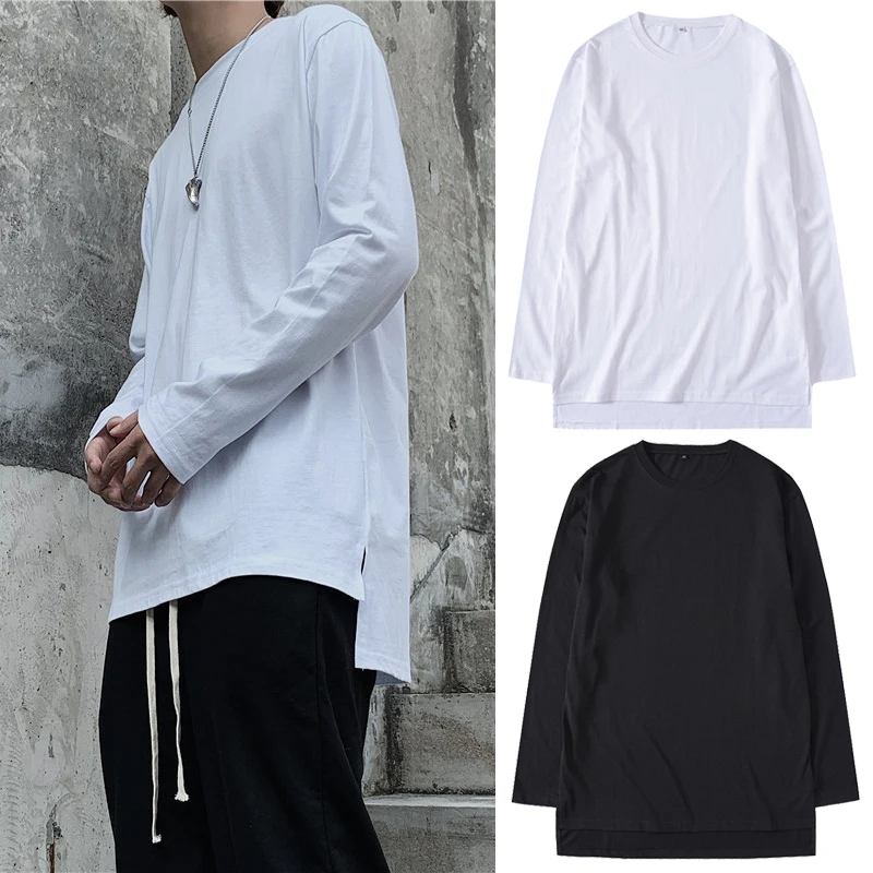 

Hip Hop T Shirt Men Solid Long Sleeve Tees Shirt Spring O-Neck T-Shirt Streetwear Oversized Swag Hem Shirts Tees Tops Clothing