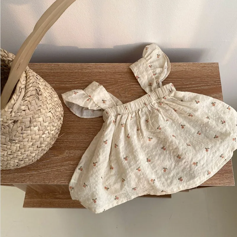 

Summer clothes new baby sling triangle sling doll shirt girl baby cotton pastoral style top