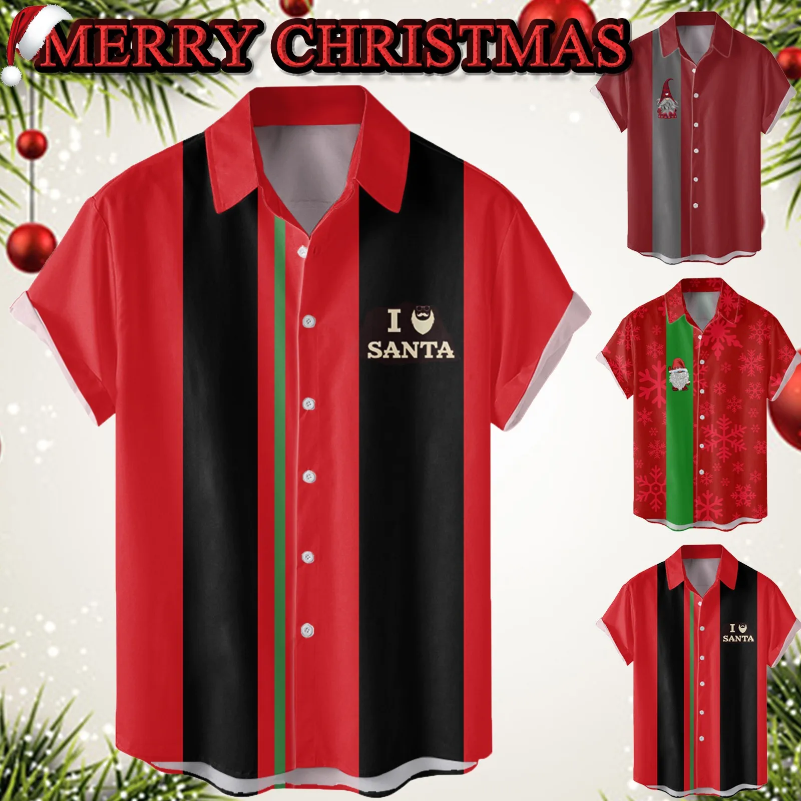 

Men's Shirt Brand Male Autumn And Winter Christmas Theme Shotr Sleeve Shirt Lapel All Print Us Wine Active Long Sleeve Men