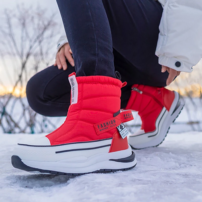 

Winter Thick Womens Snow Boots Plus Velvet Warm Side Zipper Outdoor Casual Short Boots Cold Resistance Women\Men Cotton Shoes