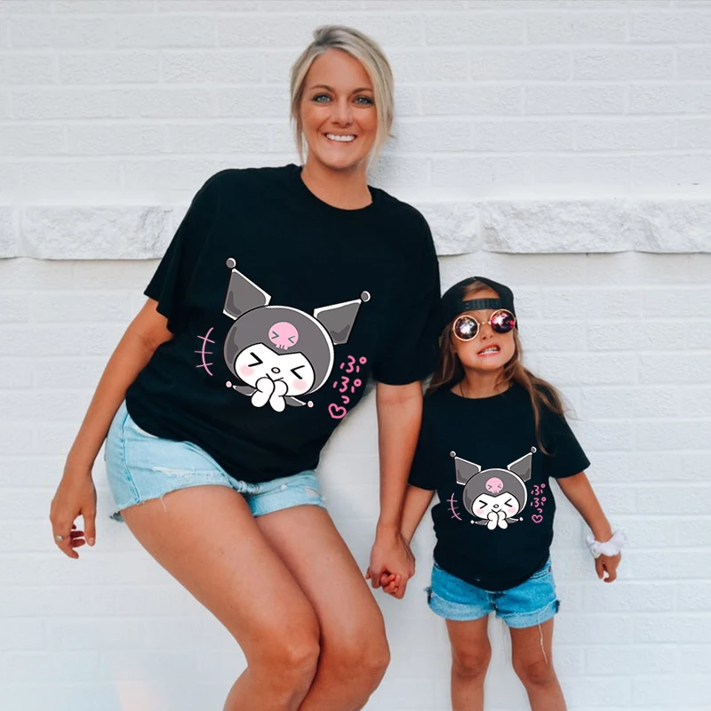 Футболка Sanrio Kuromi одинаковые наряды для семьи повседневные топы с коротким