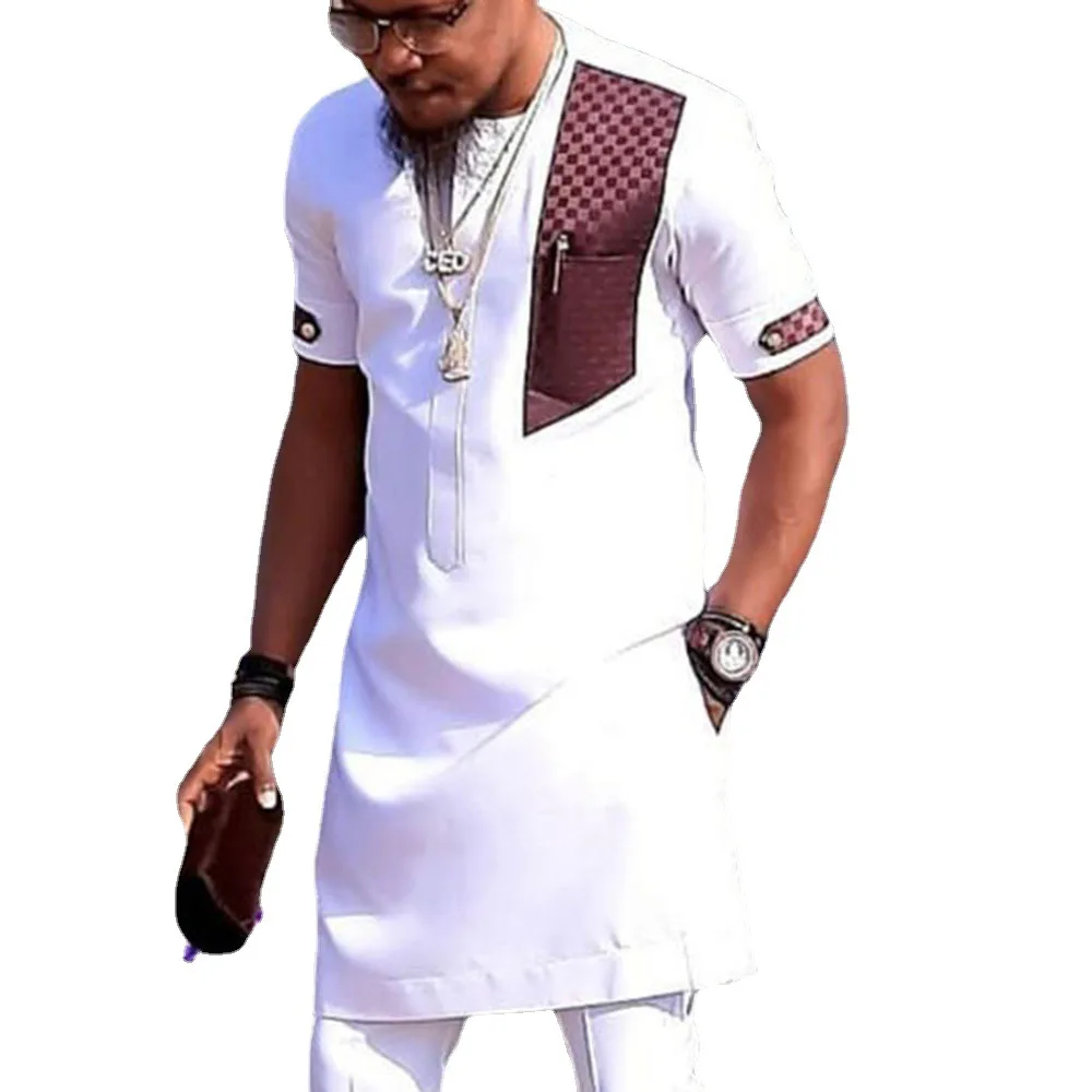 Dashiki T-shirt Men's Summer and Autumn Round Neck Stitching Short-sleeved African Ethnic Style Casual Shirt M-4XL