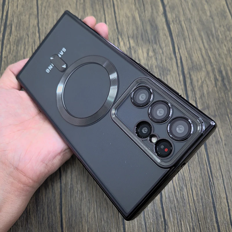 

Luxury Transparent Plating For Magsafe Case For Samsung Galaxy S21 S22 S23 Ultra Plus Wireless Charge Silicone Clear Cover Cases