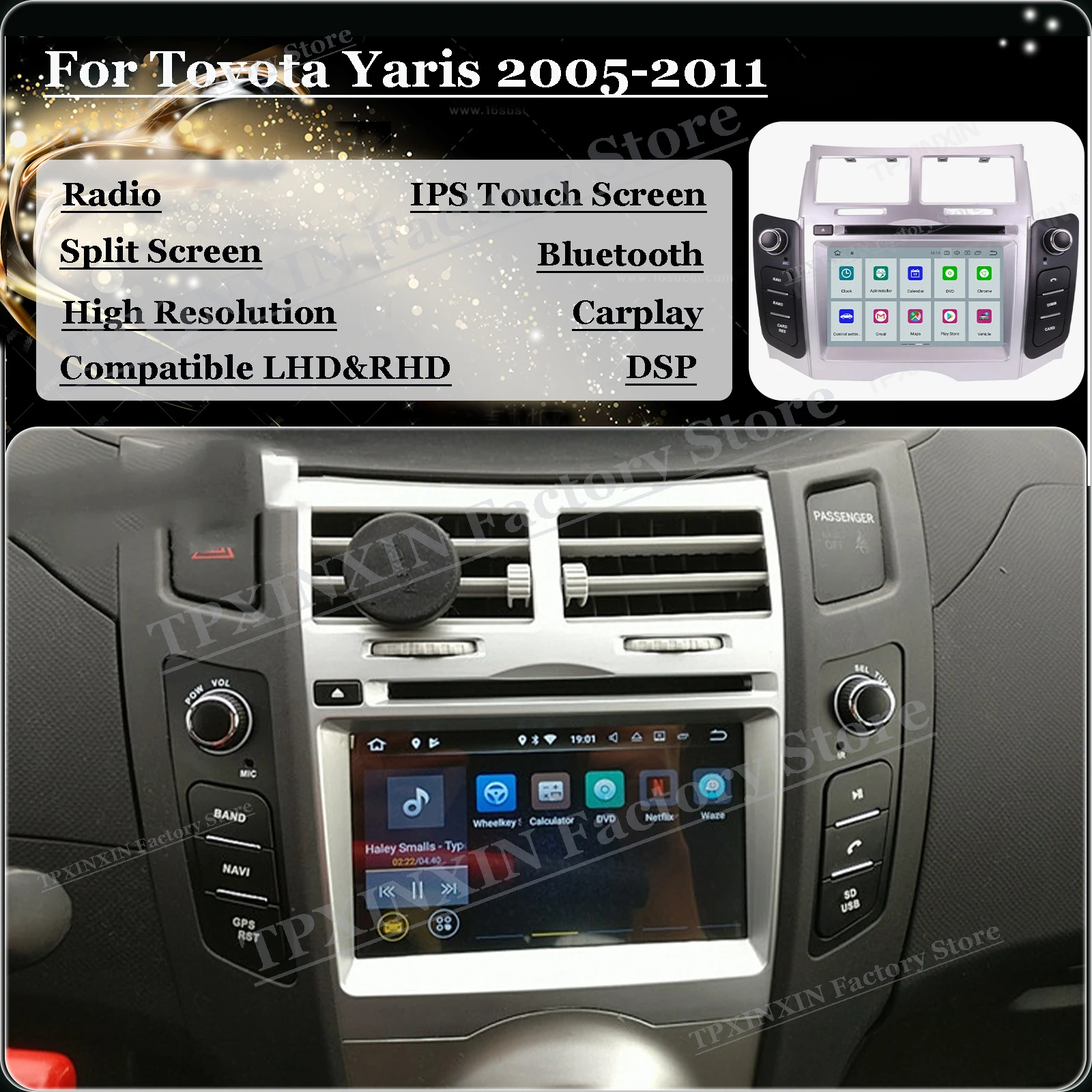 

Android 12 мультимедийный стереоприемник для Toyota Yaris 2005, 2006, 2007, 2008, 2009, 2010, 2011, BT рекордер, автомагнитола, головное устройство