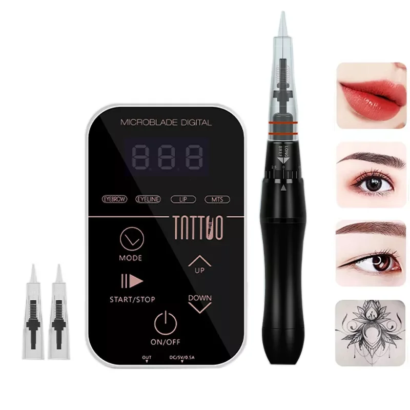 

Semi-Permanent Makeup Machine Eyebrow Lips Tattoo Machine Pen Gun Digital Tattoo Kit Microneedles For Eyeliner Cartridge Needles