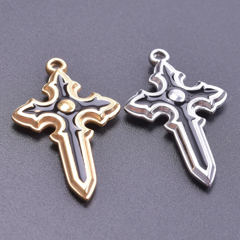 

20PCS Gothic Stainless Steel Cross Pendants Dropshipping Black Color Enamel Cross Charms For Necklace Making Jewelry Wholesale