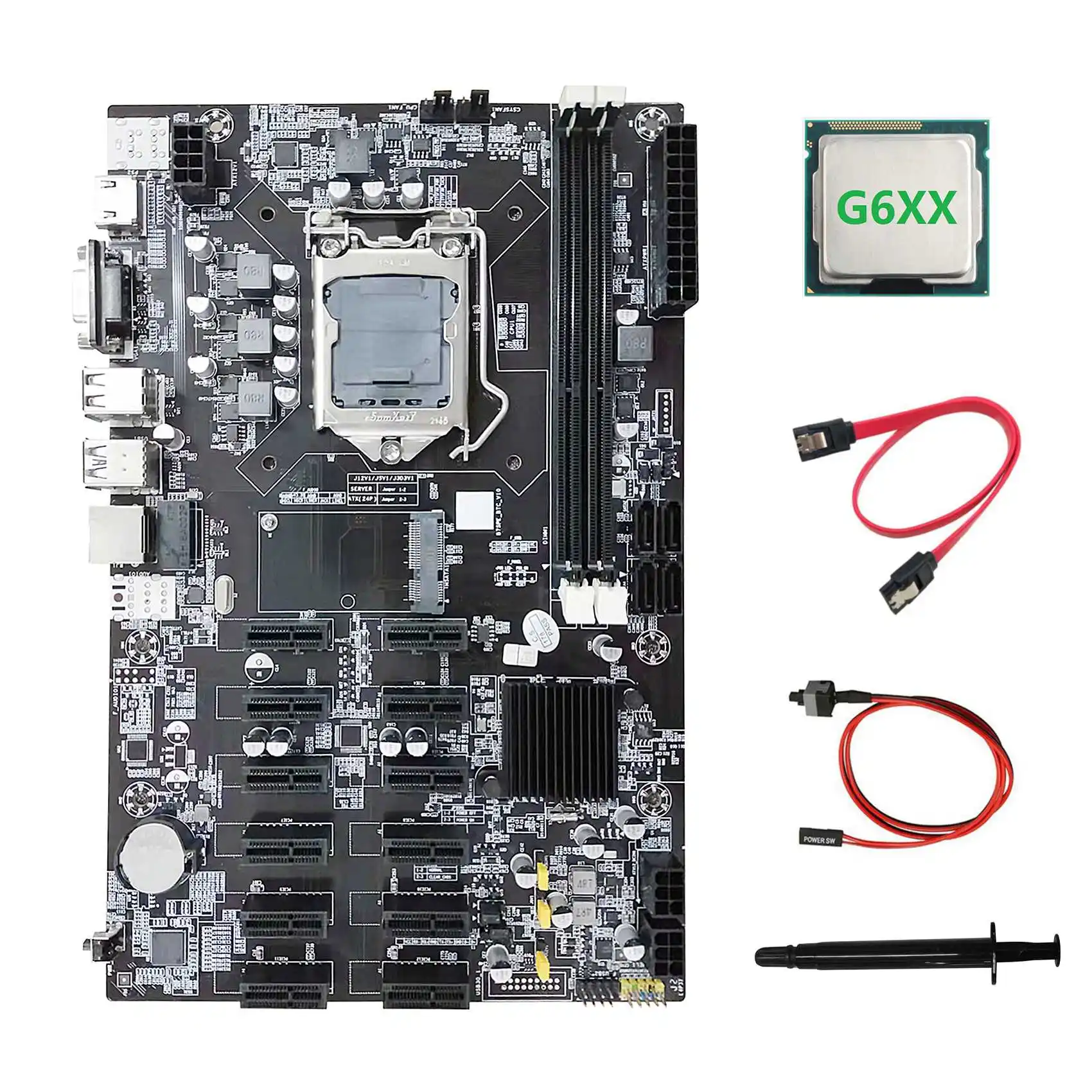 B75 ETH Mining Motherboard 12 PCIE+G6XX CPU+SATA Cable+Switch Cable+Thermal Grease LGA1155 B75 BTC Miner Motherboard