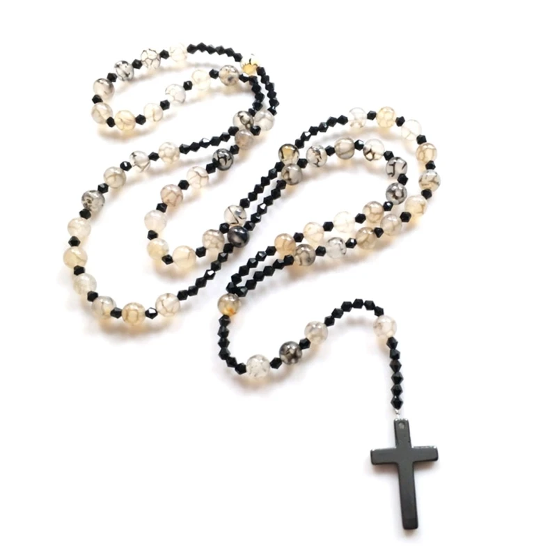 

Black Texture Bead Rosary Necklace Holy Jewelry Charm Ornaments Decoration