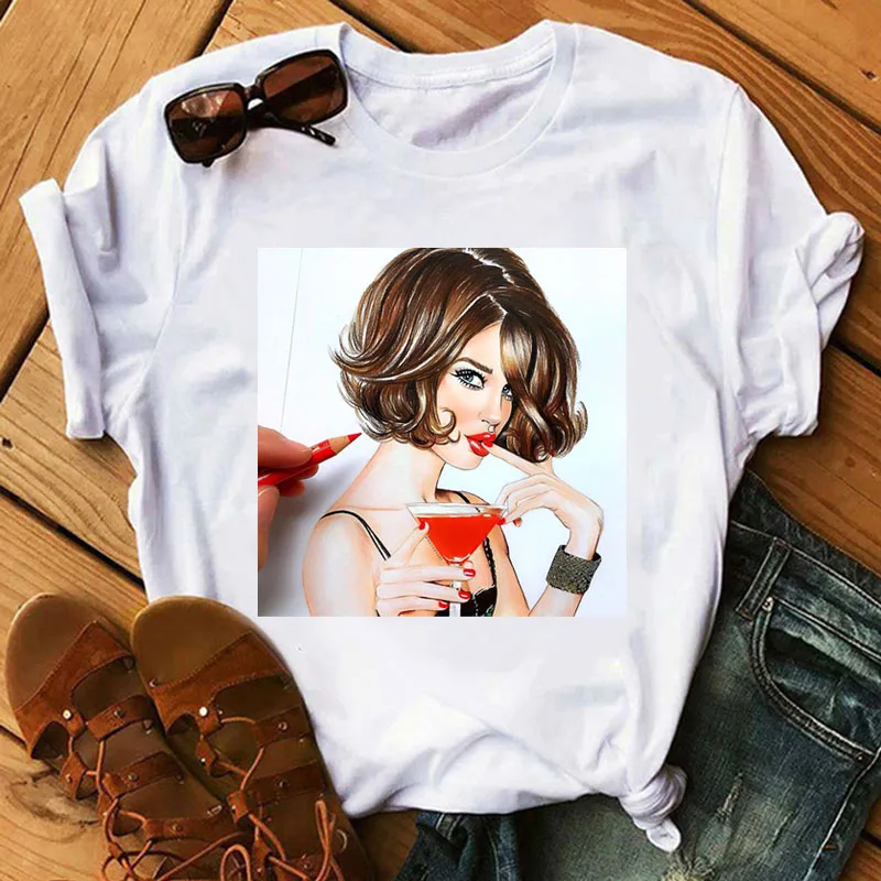 

2020 Summer Women's T-shirts Cute Dope Girl Drawings Top Female T Shirt harajuku funny Clothes O-neck Ladies Tees top Shirts