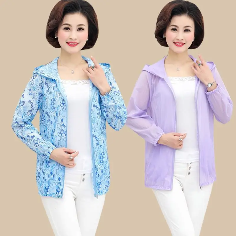 

Middle-aged Women Summer Beach UV Jacket Female Long Sleeve Sun Protection Clothing Ladies Loose Sunscreen Thin Coat Y320