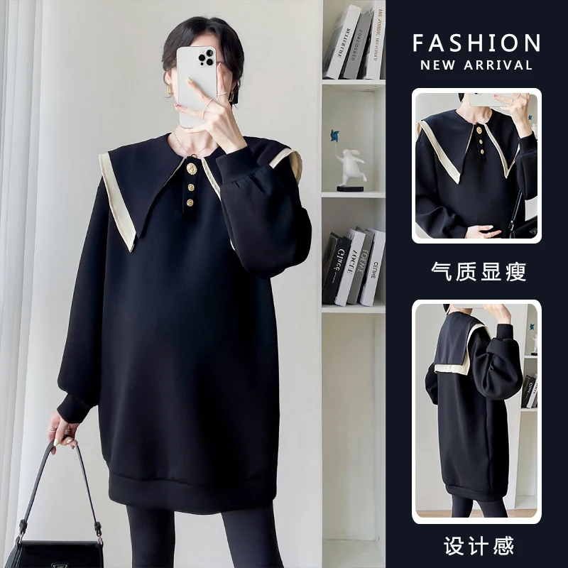 

5596# Autumn Winter Fashion Maternity Hoodies Ins Sweet Loose Sweatshirt Clothes for Pregnant Women Cute Lovely Pregnancy Tops