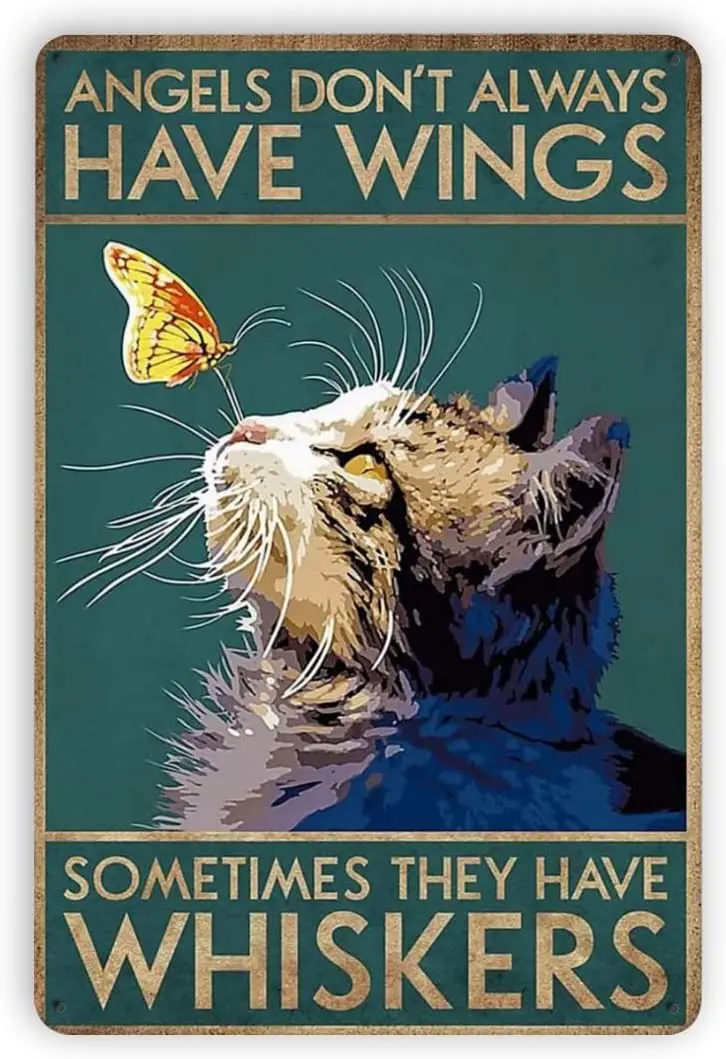 

Gellyposter Metal Black Cat Art - Angels Don't Have Wings Some Whiskers Tin Sign Lovers Gift Vintage Home Office Decor Poster
