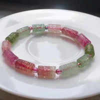 natural red tourmaline clear barrel beads carved bracelet 6x10mm brazil candy pink green tourmaline women men aaaaaaa