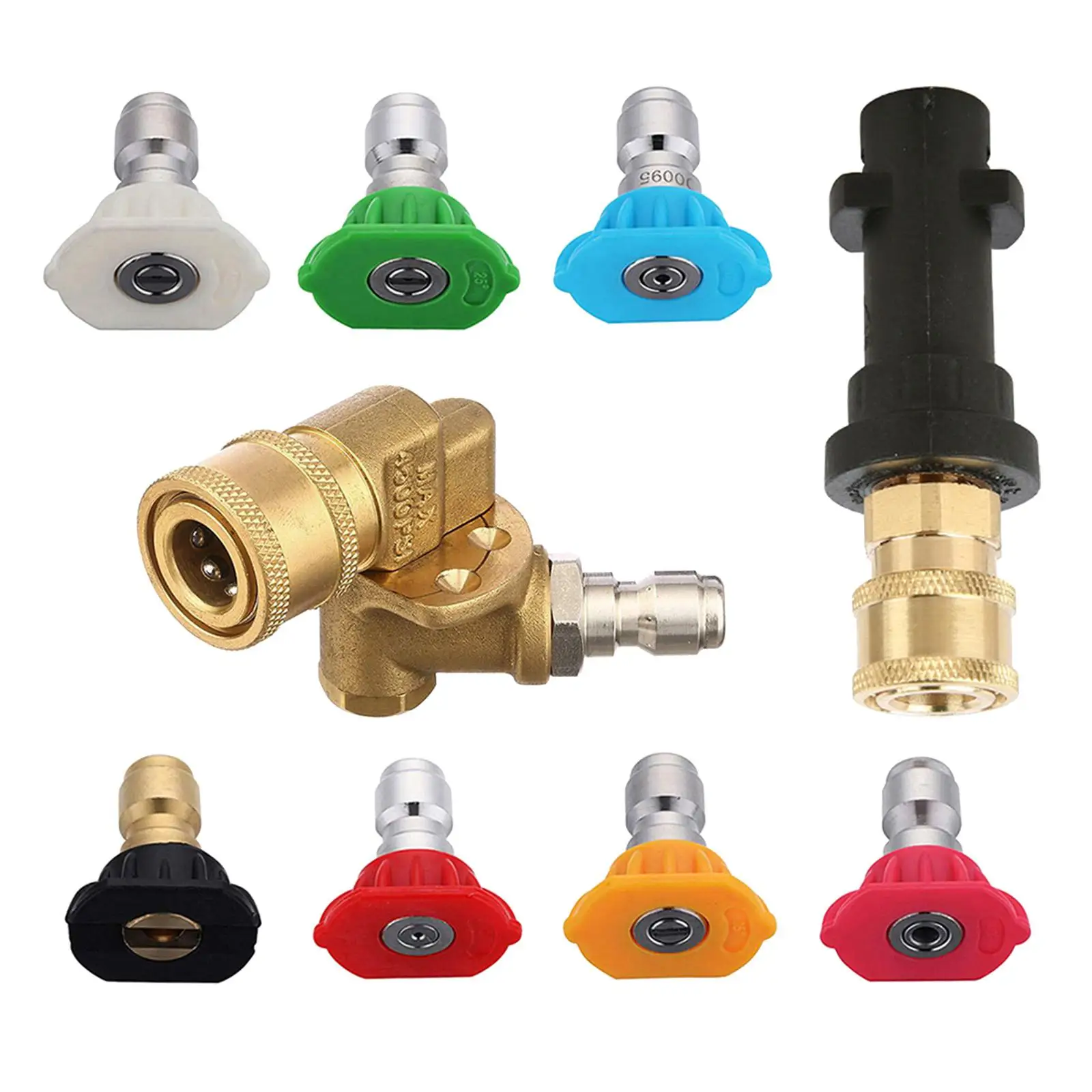 

Adjustable Pressure Washing Adapter Kit 1/4inch Quick Connector Nozzles 5 Angles Pivoting Coupler Fittings for K2 K6 K7 K5