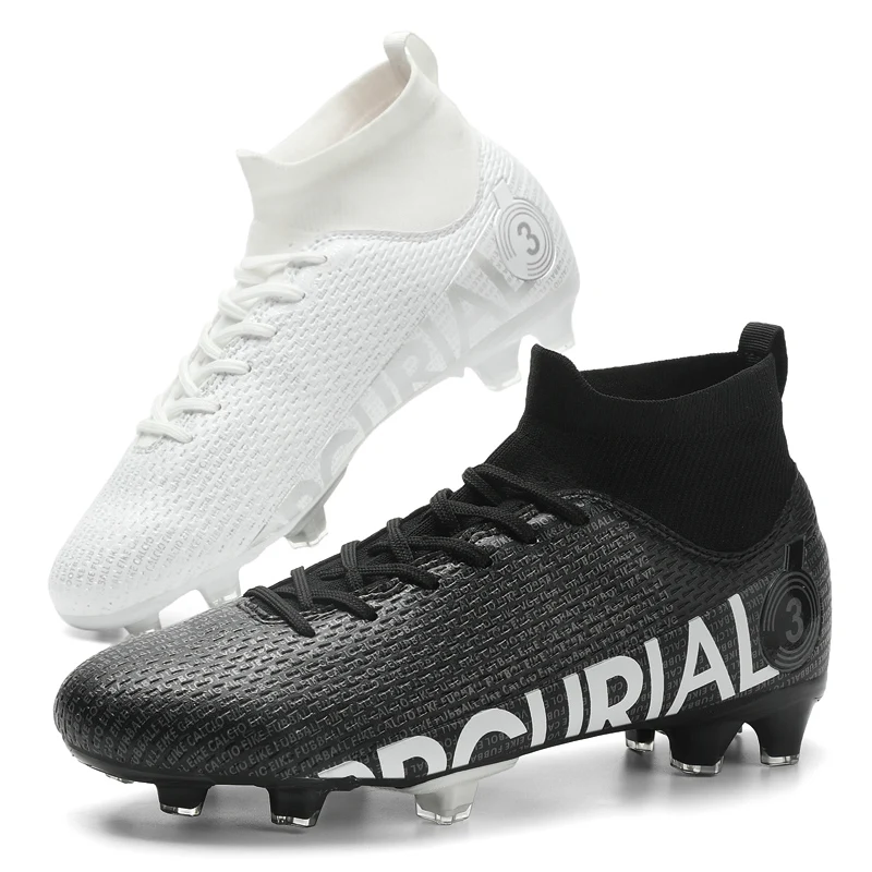 Size 35-47 Outdoor Wear-Resistant Anti-slip Men Boys Soccer Shoes FG/TF Football Boots High Ankle Cleats Training Sport Sneakers
