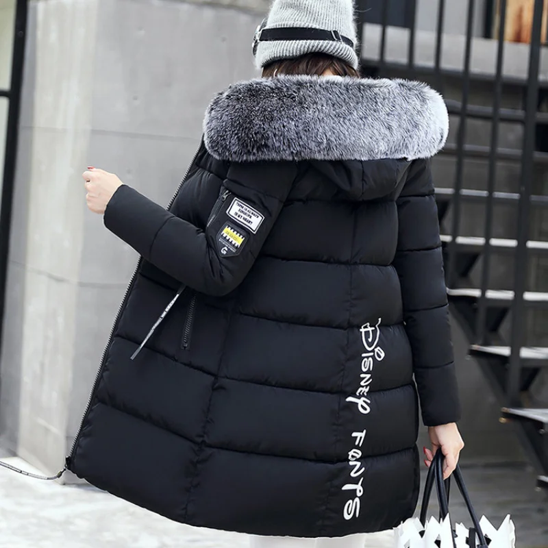 

Женская теплая хлопковая куртка, парки, зимние корейские тонкие пальто с хлопковой подкладкой, женская одежда с капюшоном и меховым воротни...