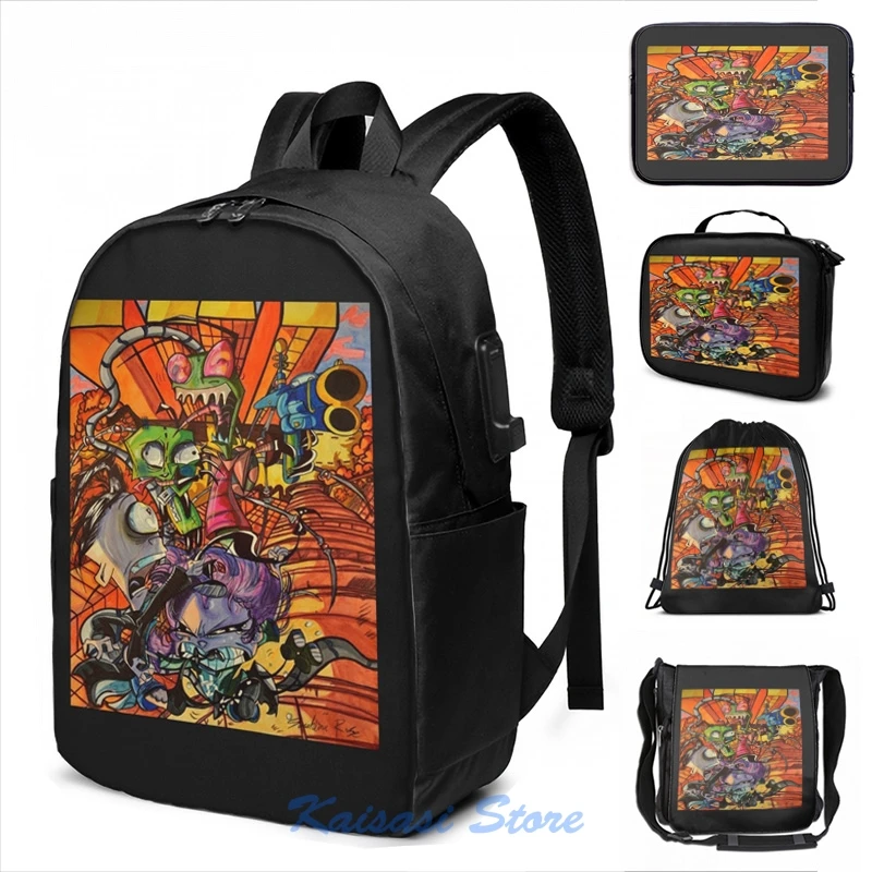Забавный графический принт Invader Zim(2) рюкзак с USB-зарядкой мужские школьные сумки