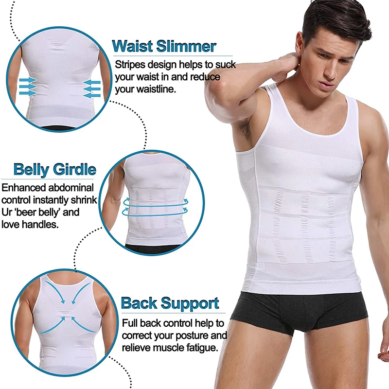 Mens Slimming Body Shaper Vest Shirt Abs Abdomen Shaping Slim Tank Top Undershirt Waist Trainer Tummy Control Compression Shirts