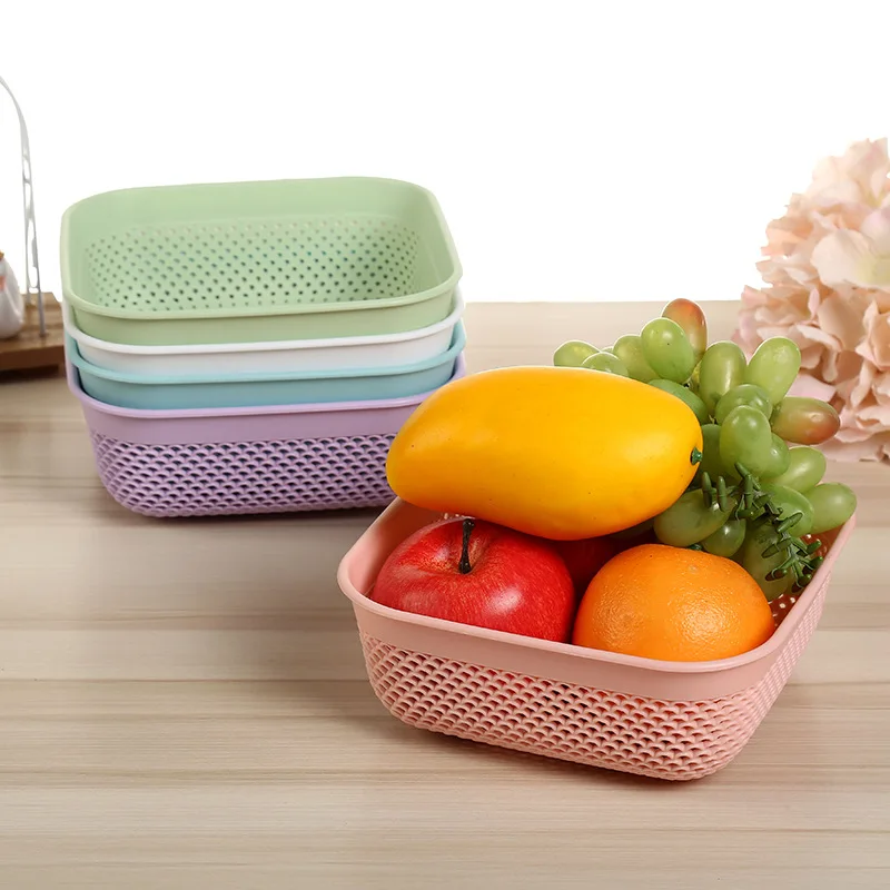

1pc Hollow Drain Storage Basket Vegetable Fruit Sundries Washing Basket Plastic Desktop Storage