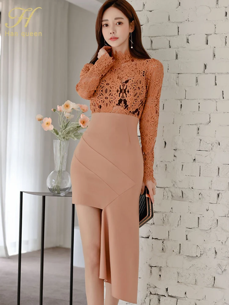 

Женское кружевное платье-карандаш H Han Queen, модное облегающее Привлекательное платье с вырезом, офисное платье