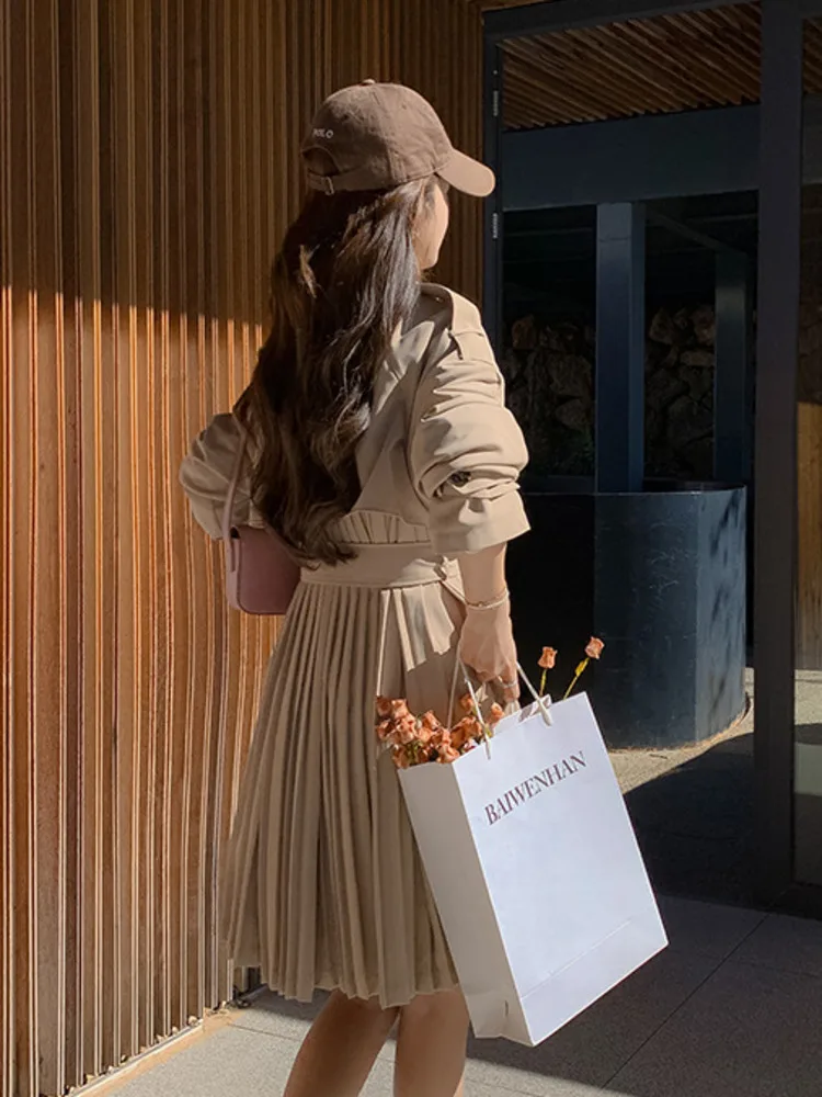 LANMREM дизайнерский Тренч с поясом пальто для женщин длинный рукав однотонный пояс