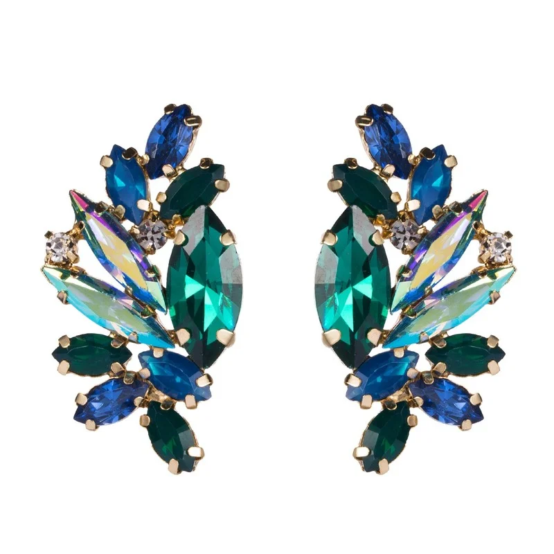 

2022 New Fashion Jewelry Metal Rhinestone Flower Geometric Earrings Exaggerated Personality Shiny Party Dangle Earrings