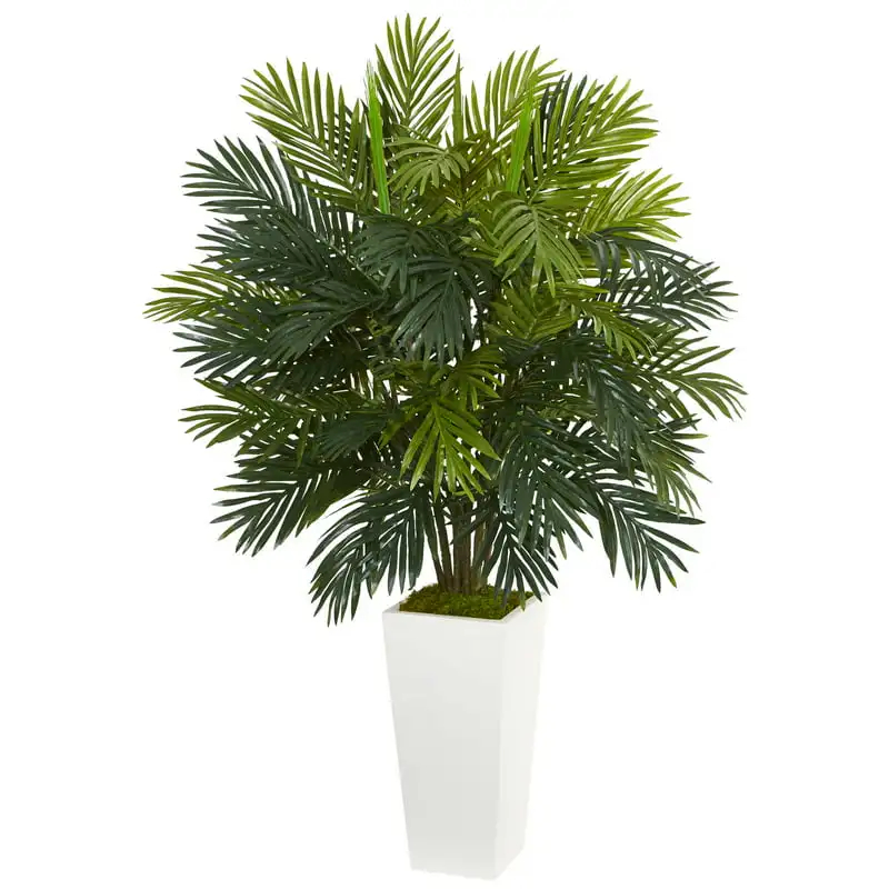 

45" Plastic Areca Artificial Plant in White Planter