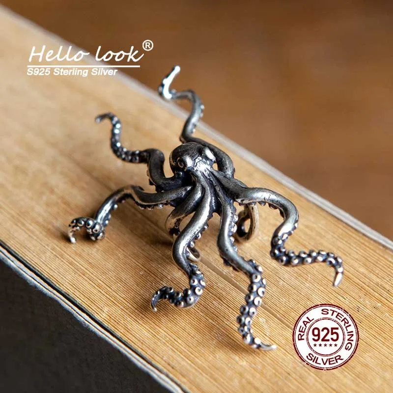 

HelloLook 925 Sterling Silver Octopus Ear Clip Gothic Ear Cartilage Clip Punk Octopus Earcuff Non Piercing Earrings Fine Jewelry
