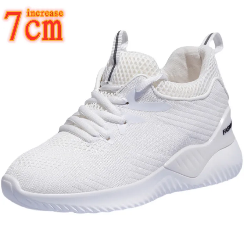 

Inner heightening 7cm white shoes women's spring and autumn new mesh breathable spring and autumn sports leisure elevator shoes