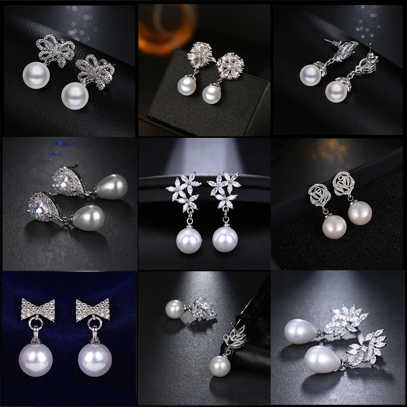 

SUGO 2022 Summer New Fashion Classic Charming Zirconia Flower with Pearl Drop Earrings for Elegant Women Holiday Jewelry Gift