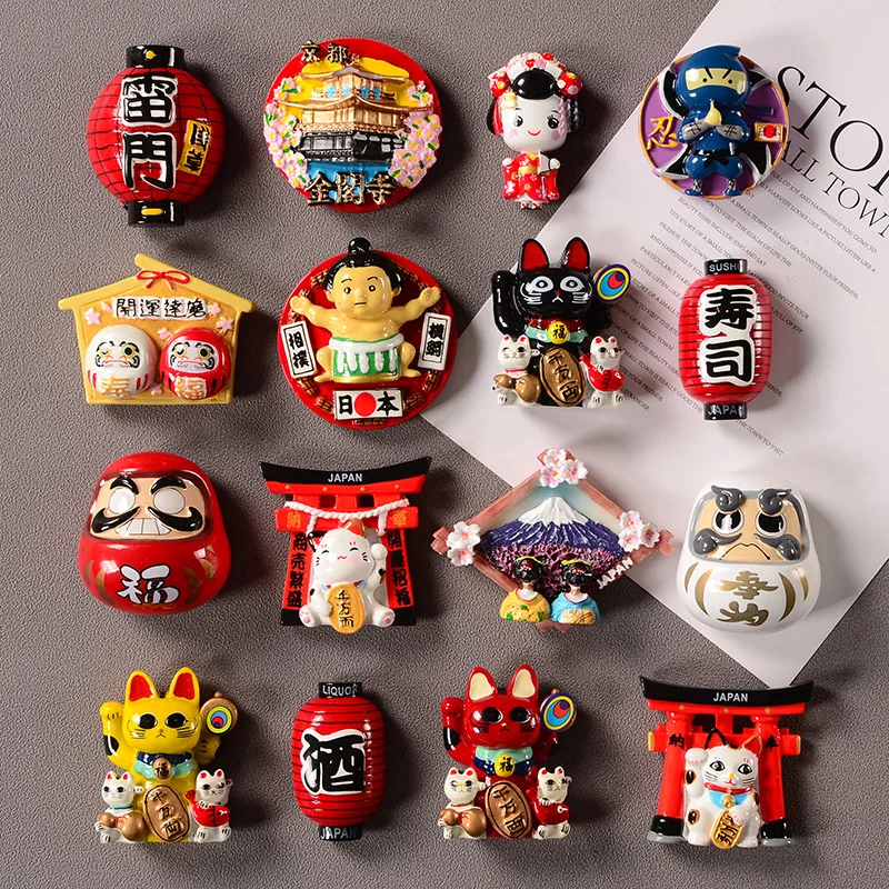 

3D Fortune Cat Samurai Kimono Sumo Magnetic Gift Tourism Japan Refrigerator Paste Souvenir Fridge Magnets Japanese Fuji Mountain