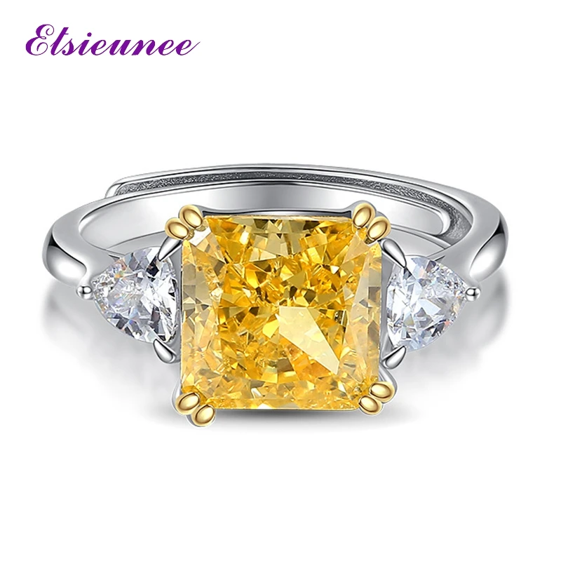 

ELSIEUNEE Original 925 Sterling Silver Citrine Diamond Gemstone Adjustable Rings for Women Luxury Cocktail Party Fine Jewelry