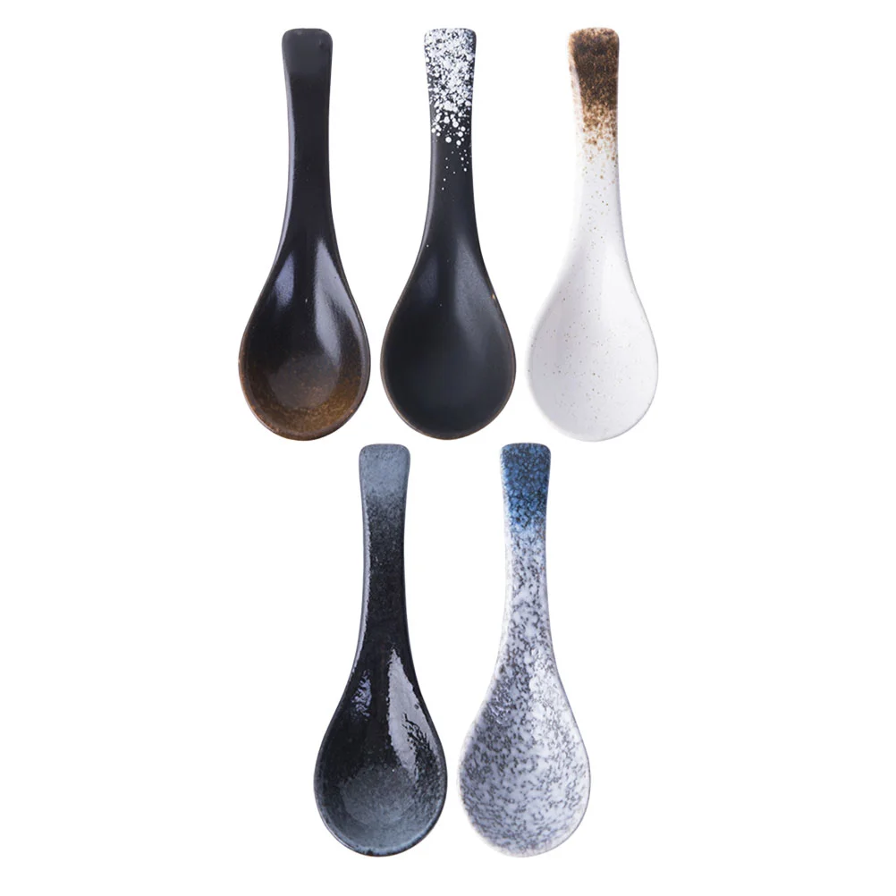 

5 Pcs Soup Spoon Ceramic Spoon Soup Spoons Asian Rice Spoons Chinese Soup Spoons Household Ceramic Spoons Ceramics Cake Spoons