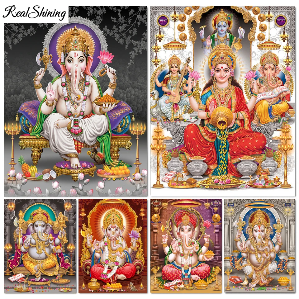 

Алмазная 5d-картина «сделай сам» из Индии, индуистское золото, храм Ганеша, слон, Бог, полная Алмазная вышивка, мозаика Стразы T1624