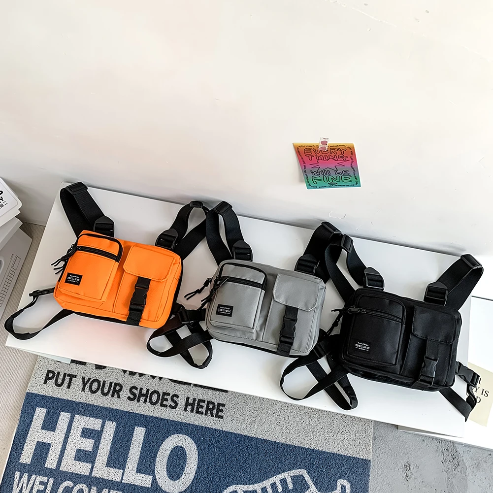 

Нагрудная сумка мужская на молнии, модная уличная тактическая сумочка в стиле хип-хоп, с двумя ремешками, многослойный поясной жилет