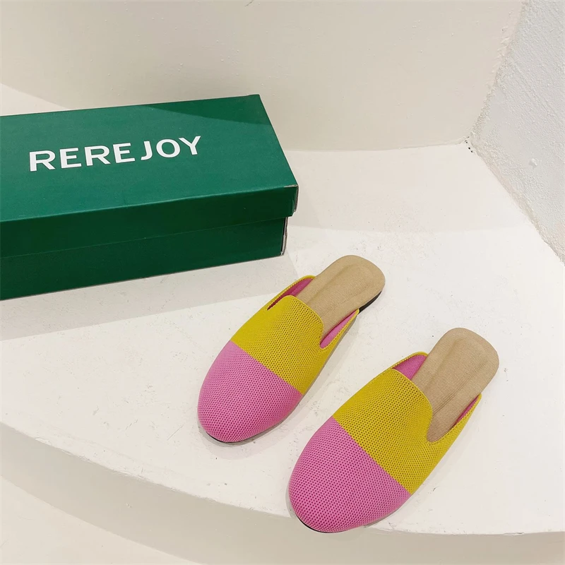 Large Size Women's Shoes 2022 Summer New Flying Woven Sandals And Slippers Women's Baotou Half Drag Flat Shoes Sandalias Mujer V