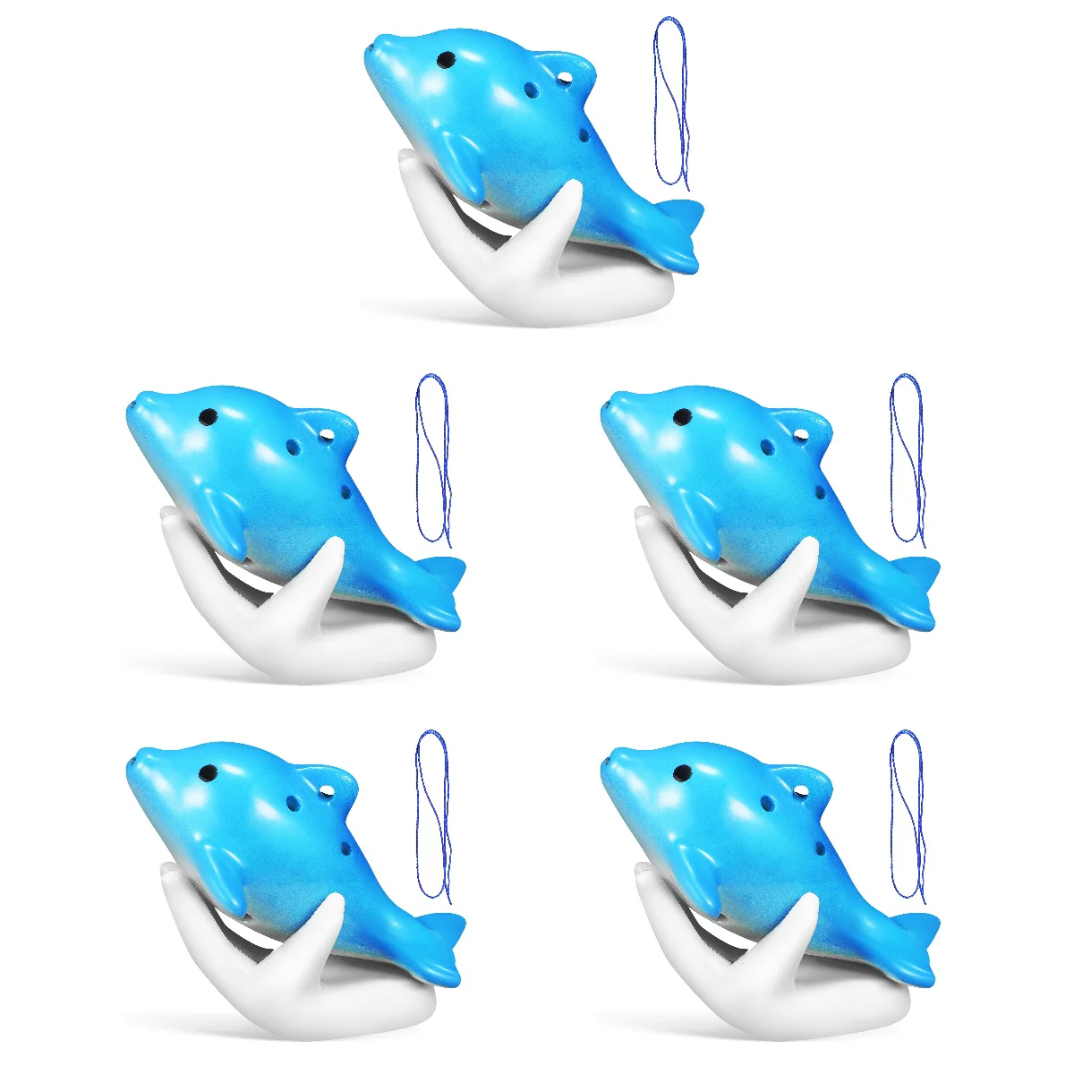 

5pcs Dolphin Shaped Ocarina 6 Holes Alto Ocarina Music Instrument with Hand Rest Song Book Neck Strap for Beginner