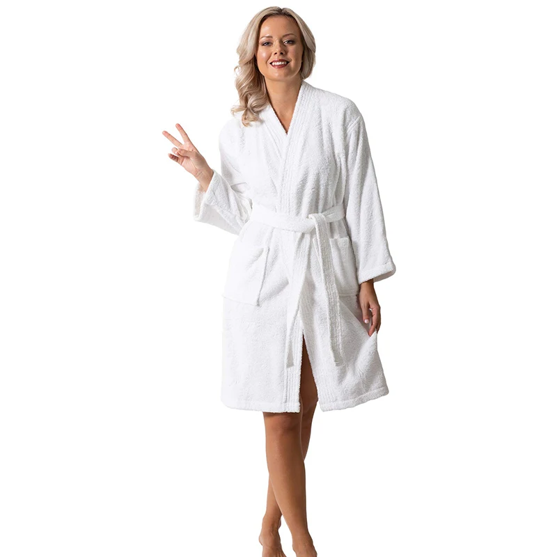 Winter Women's Terry Bathrobe Absorb Water V Neck Ladies Dressing Gown With Sashes Homewear Cotton Kimono For Female 2023