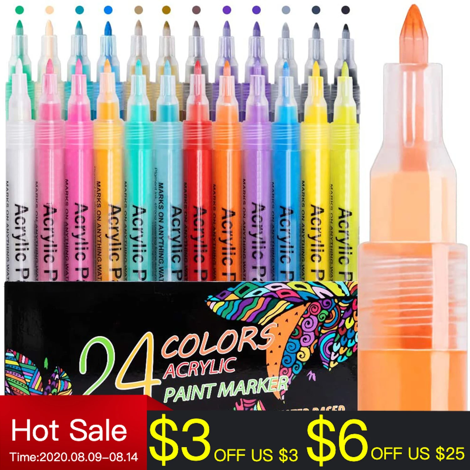 

24 Colors Acrylic Paint Pens 0.7mm Extra Fine Tip Markers for Rock Painting Supplies Craft Supplies for Fabric Stone Ceramic