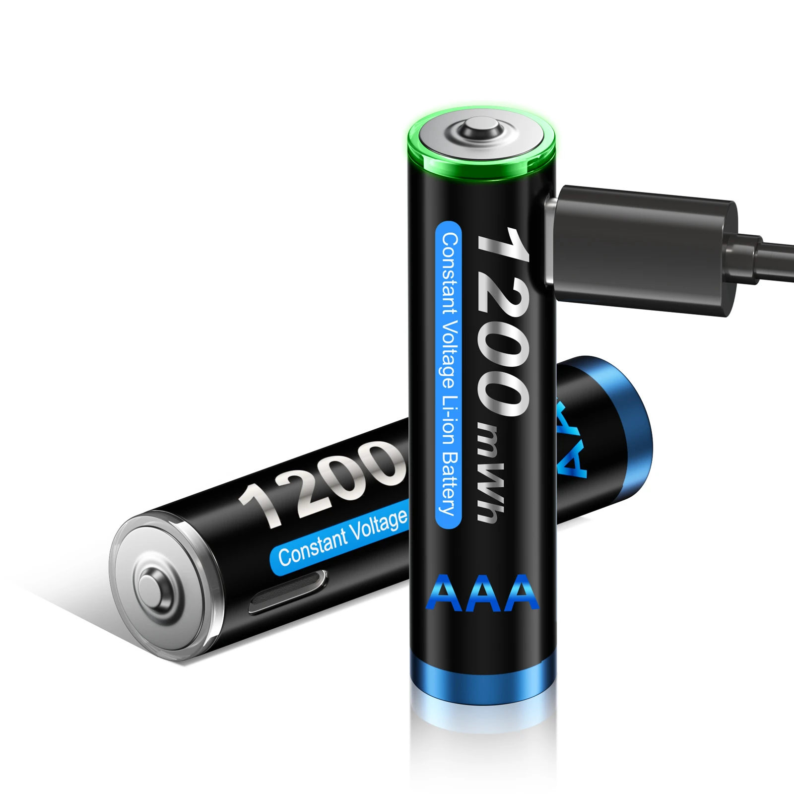 Фото Литиевые аккумуляторы AAA 1.5V 1200mWh, перезаряжаемые USB Li-ion батареи 1.5V AAA с кабелем 4-в-1 для фонариков, игрушек, камер №2
