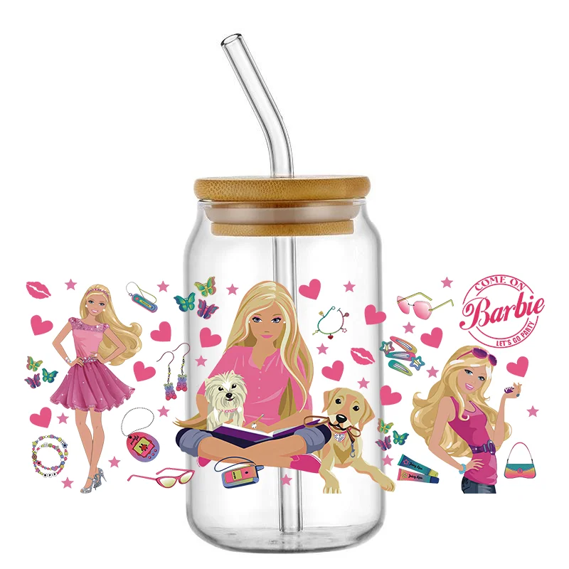 Miniso розовый Барби фильм Мультфильм УФ DTF клейкая чашка обертка для 16 унций