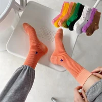 5pairs mixed colors letter r series socks for women solid color cotton comfortable women socks double needle knitted