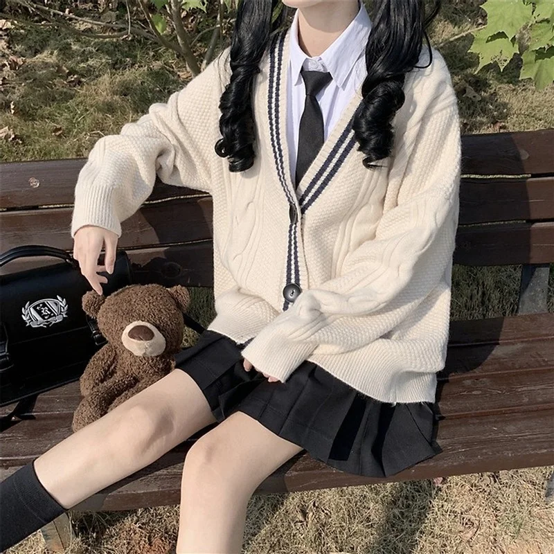 

Preppy Style Sweater Coat for Women Autumn New Fashion All-Match Loose Knitted Long Cardigan Women 구찌 Chompas Para Mujer