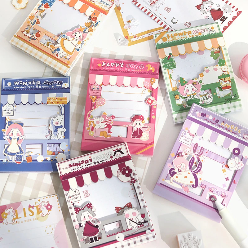 

50 Sheets/pack Cute Convenience Store Series Memo Pad Stickers Decal Sticky Notes Scrapbooking Diy Kawaii Cartoon Girl Notepad